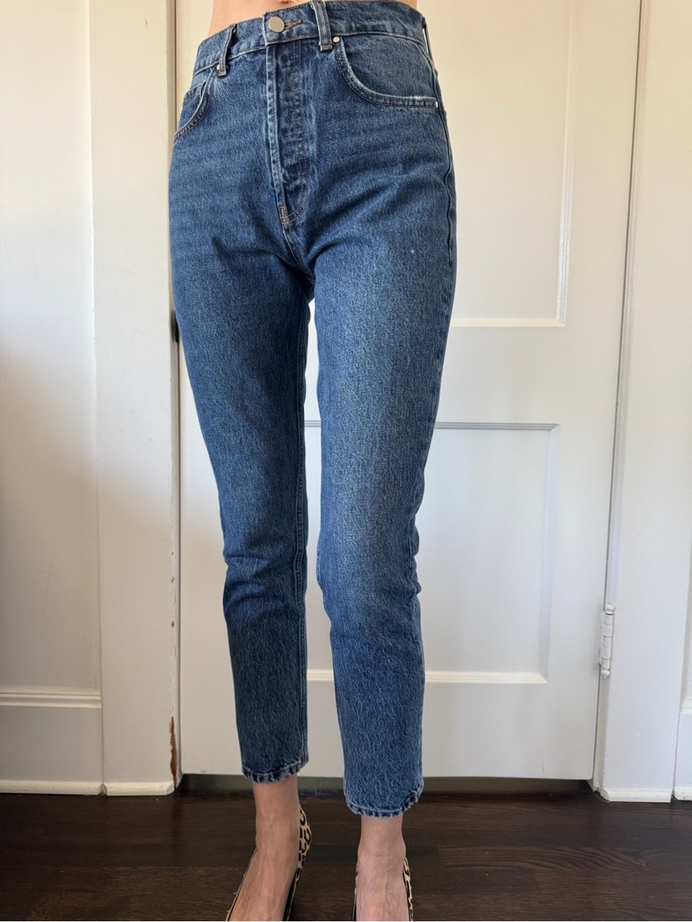 Anine Bing Mid-Rise Dark Blue Cropped Jeans